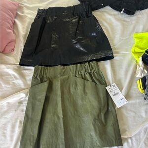 Zara Black and Olive Faux Leather Mini Skirts